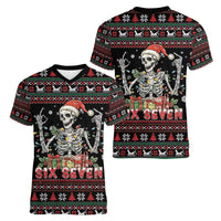 Six Seven Santa Skeleton Women V-Neck T-Shirt Funny Christmas Skull - Wonder Print Shop