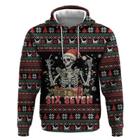 Six Seven Santa Skeleton Zip Hoodie Funny Christmas Skull - Wonder Print Shop