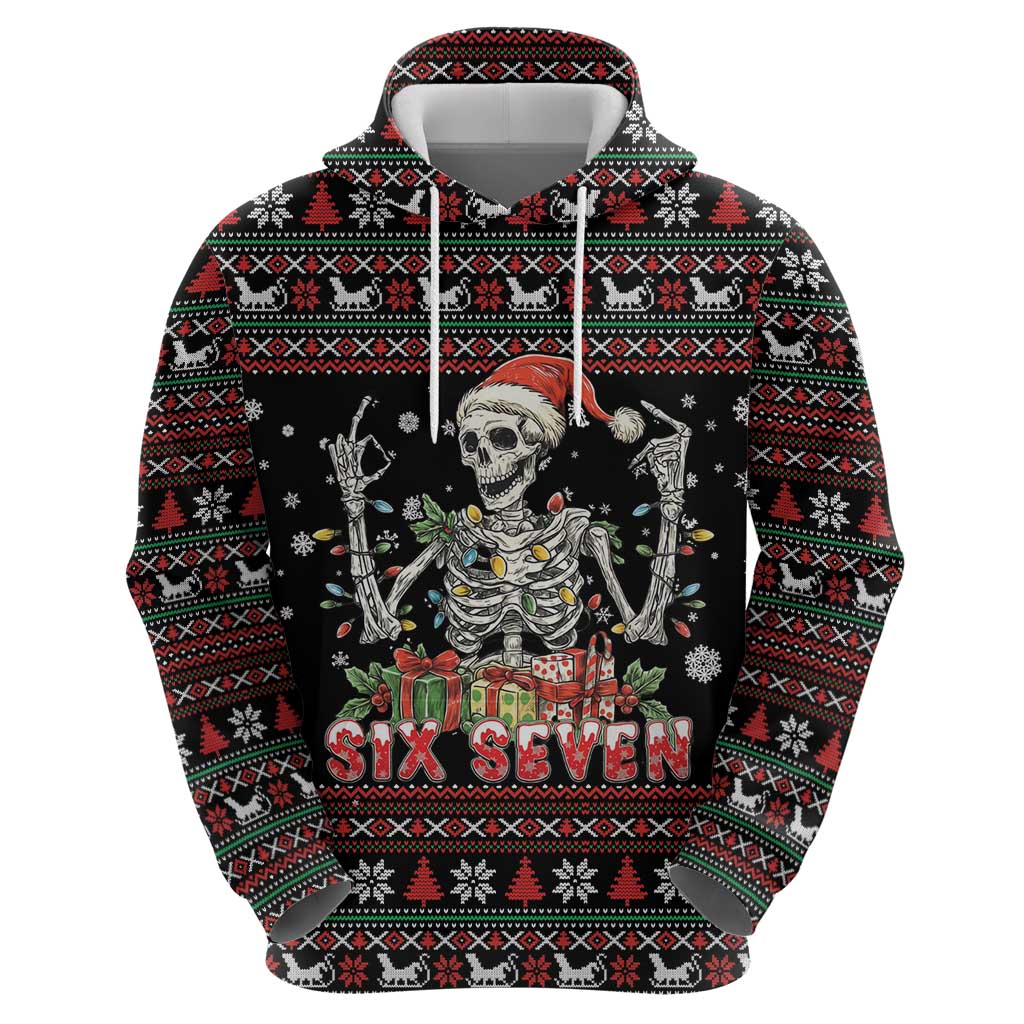 Six Seven Santa Skeleton Zip Hoodie Funny Christmas Skull - Wonder Print Shop