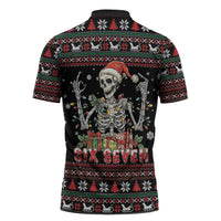 Six Seven Santa Skeleton Zipper Polo Shirt Funny Christmas Skull - Wonder Print Shop