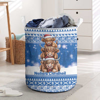 Scotland Highland Cow Christmas Laundry Basket Nollaig Chridheil Blue Winter - Wonder Print Shop
