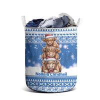 Scotland Highland Cow Christmas Laundry Basket Nollaig Chridheil Blue Winter - Wonder Print Shop