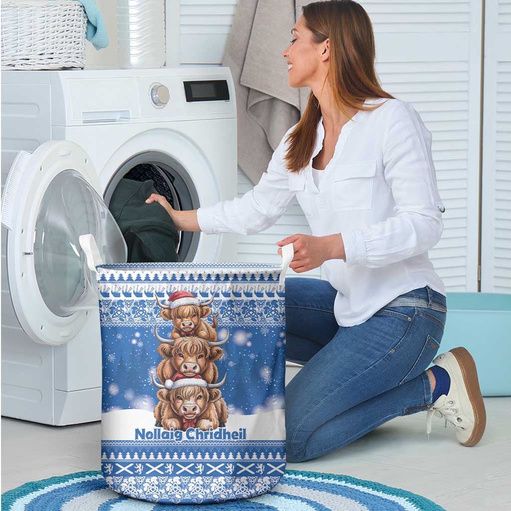 Scotland Highland Cow Christmas Laundry Basket Nollaig Chridheil Blue Winter - Wonder Print Shop