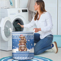 Scotland Highland Cow Christmas Laundry Basket Nollaig Chridheil Blue Winter - Wonder Print Shop