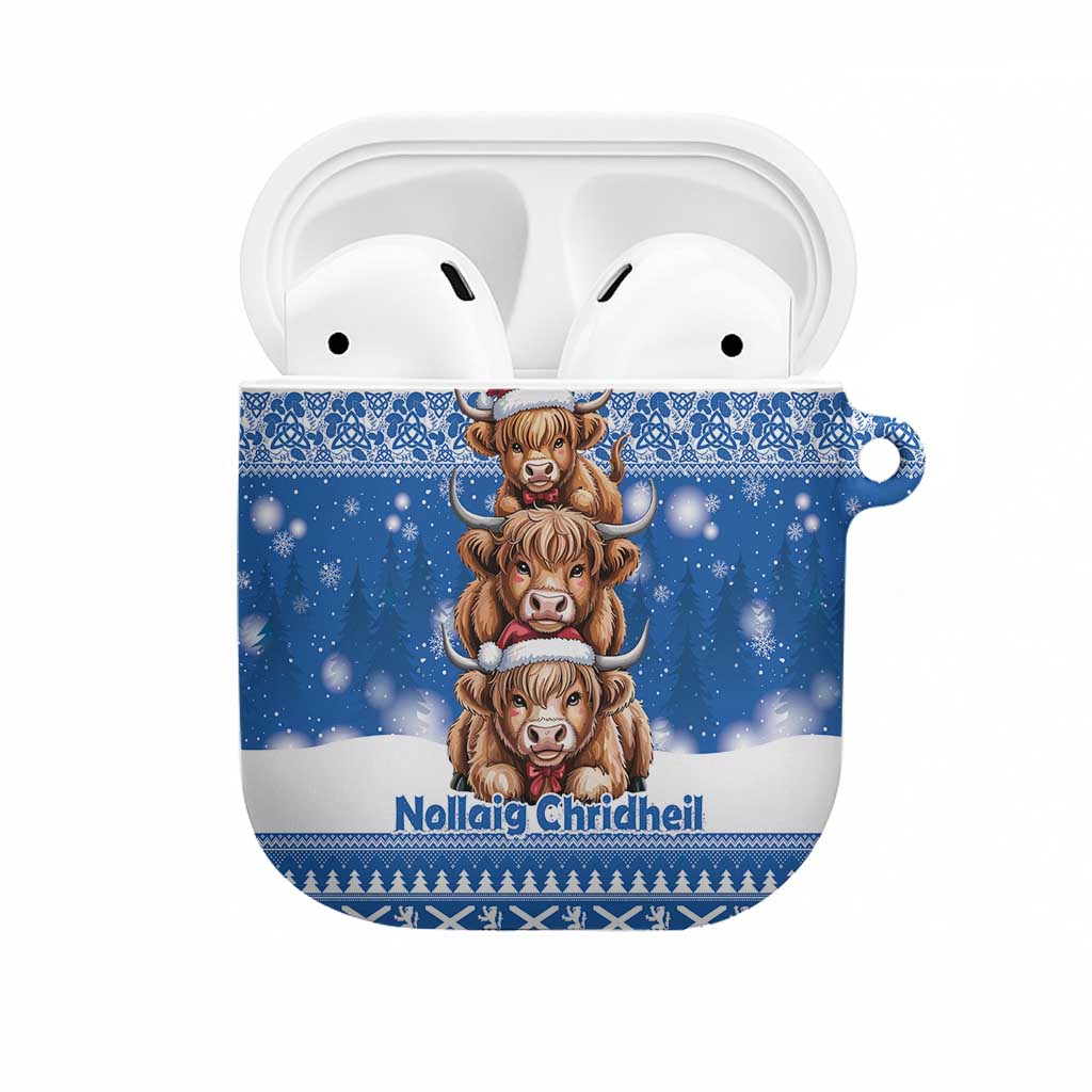 Scotland Highland Cow Christmas AirPods Case Nollaig Chridheil Blue Winter - Wonder Print Shop