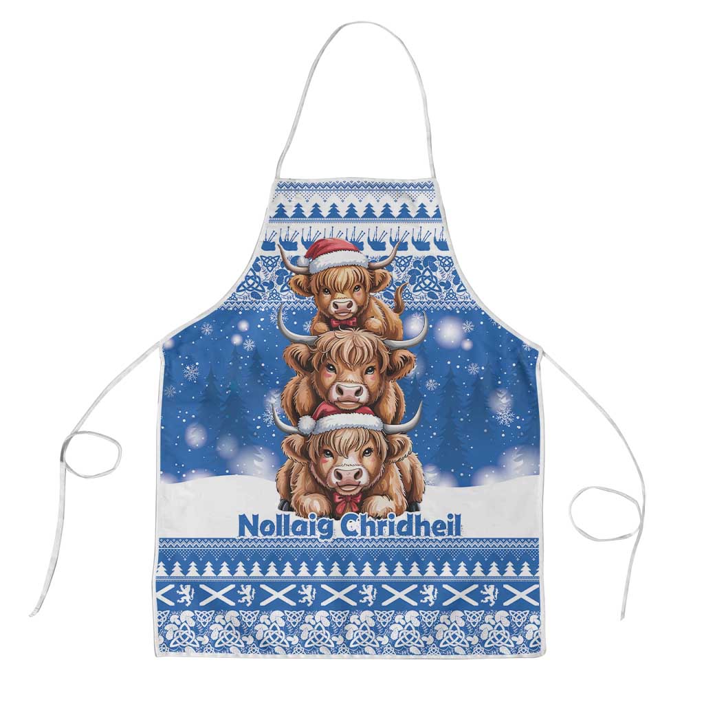 Scotland Highland Cow Christmas Apron Nollaig Chridheil Blue Winter - Wonder Print Shop