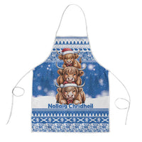 Scotland Highland Cow Christmas Apron Nollaig Chridheil Blue Winter - Wonder Print Shop