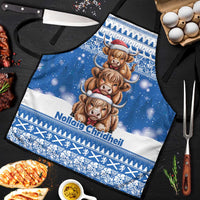 Scotland Highland Cow Christmas Apron Nollaig Chridheil Blue Winter - Wonder Print Shop