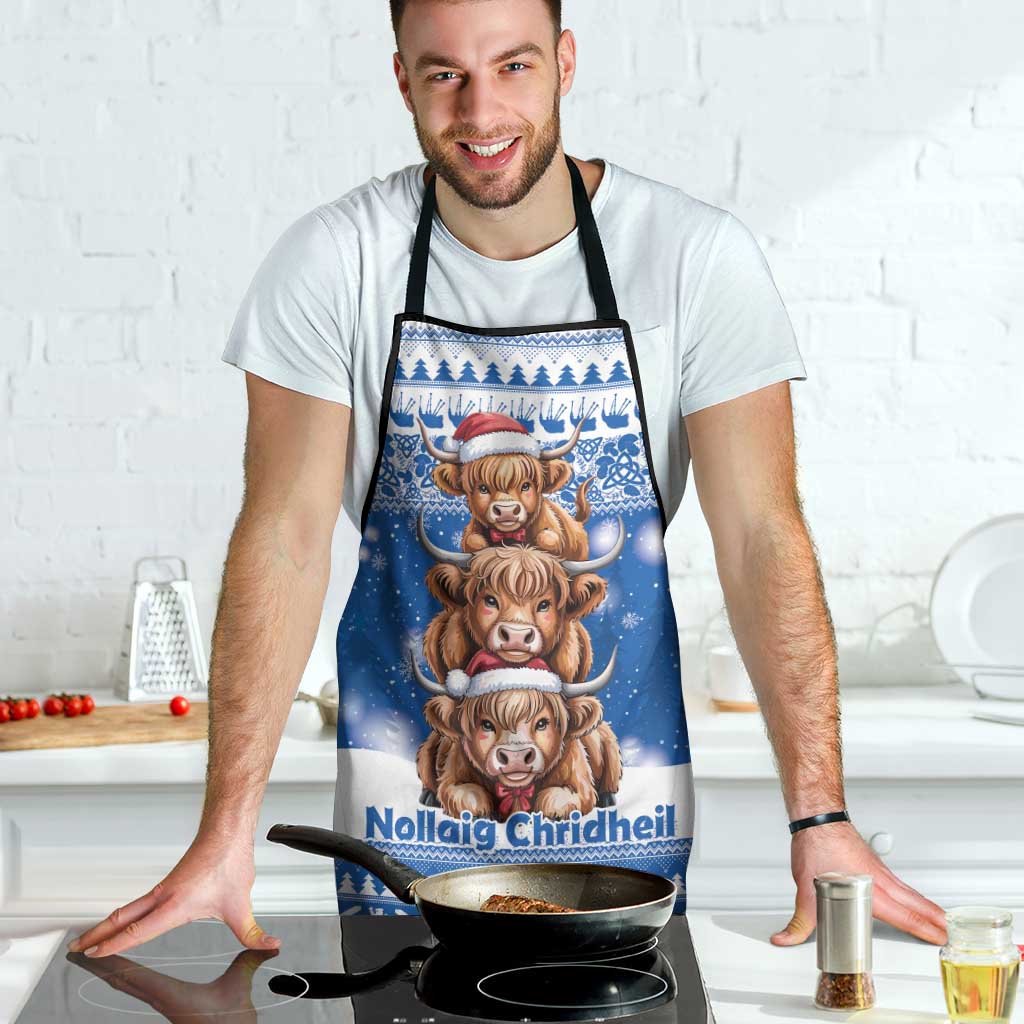 Scotland Highland Cow Christmas Apron Nollaig Chridheil Blue Winter - Wonder Print Shop