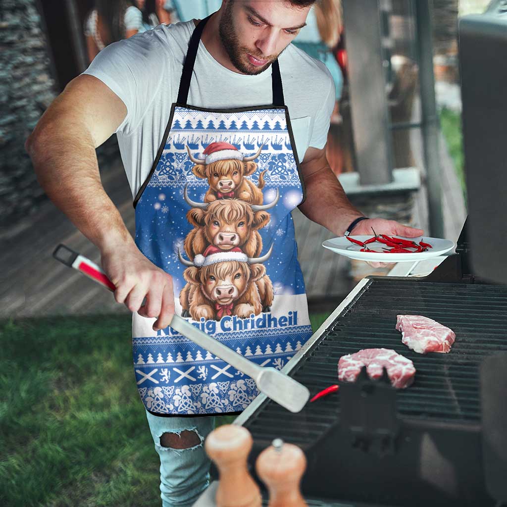 Scotland Highland Cow Christmas Apron Nollaig Chridheil Blue Winter - Wonder Print Shop