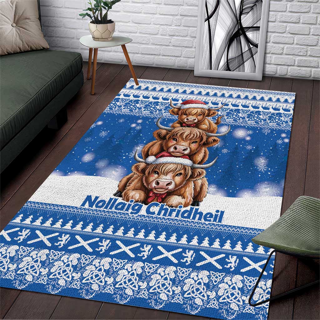 Scotland Highland Cow Christmas Area Rug Nollaig Chridheil Blue Winter - Wonder Print Shop