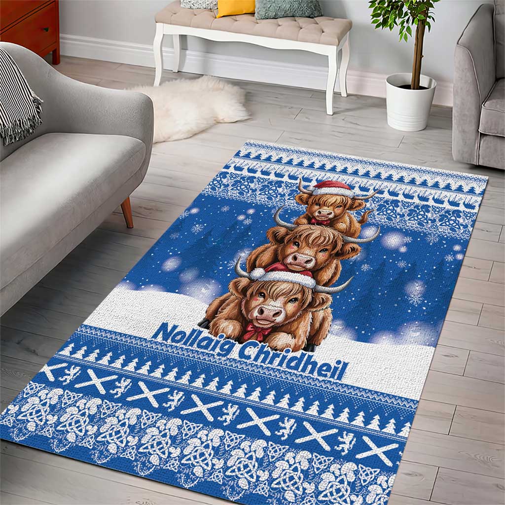 Scotland Highland Cow Christmas Area Rug Nollaig Chridheil Blue Winter - Wonder Print Shop