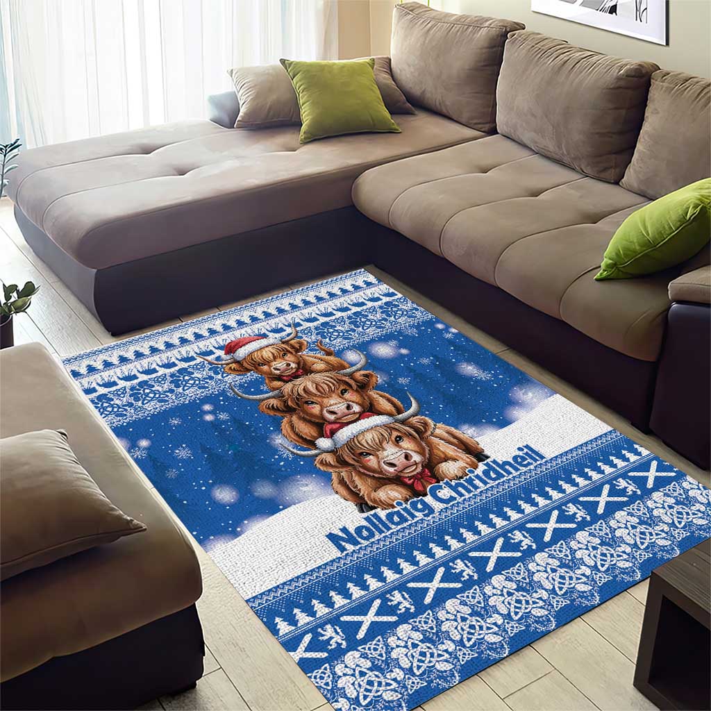 Scotland Highland Cow Christmas Area Rug Nollaig Chridheil Blue Winter - Wonder Print Shop