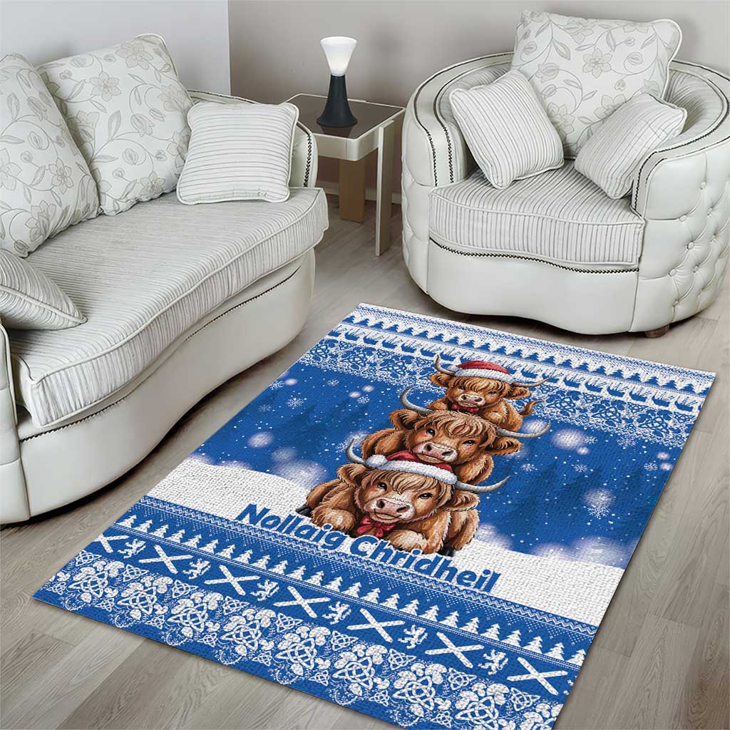 Scotland Highland Cow Christmas Area Rug Nollaig Chridheil Blue Winter - Wonder Print Shop