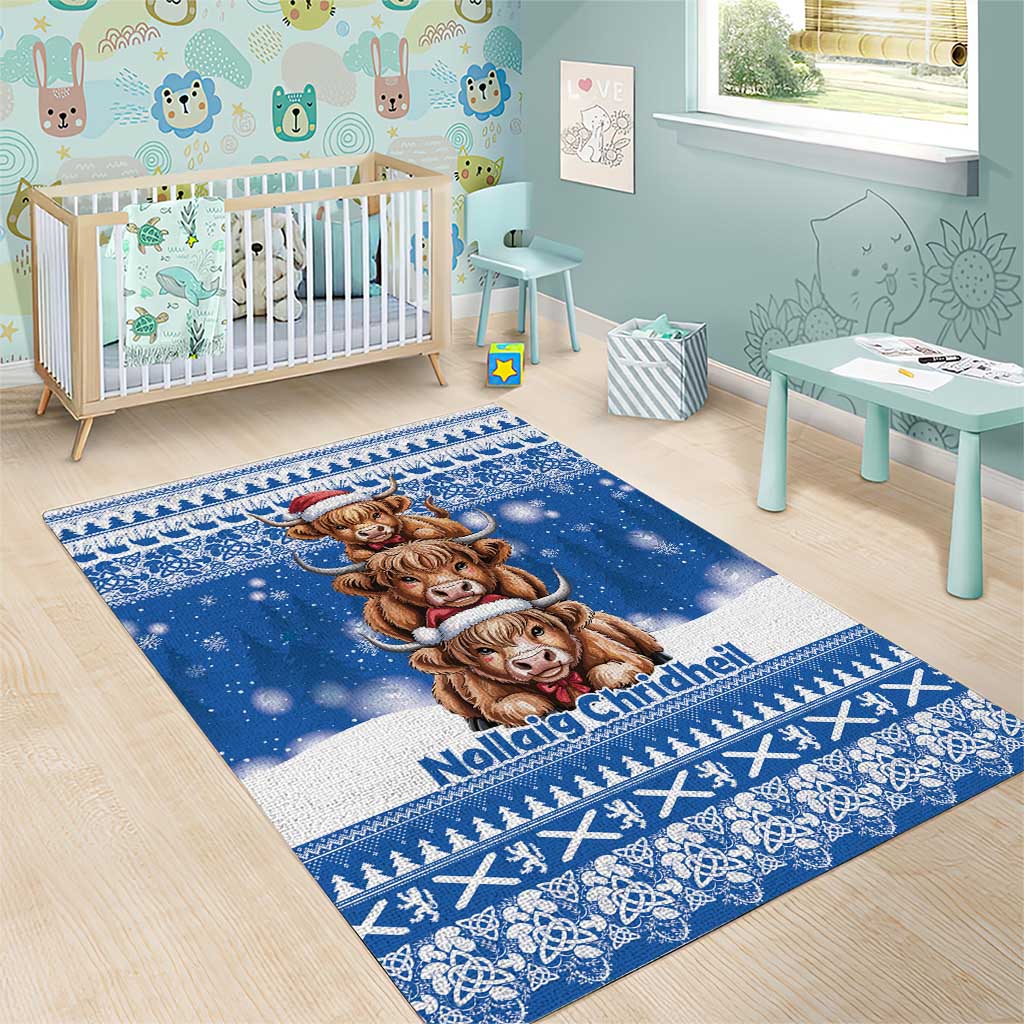 Scotland Highland Cow Christmas Area Rug Nollaig Chridheil Blue Winter - Wonder Print Shop