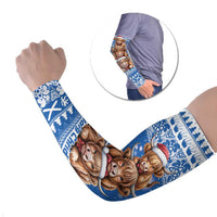 Scotland Highland Cow Christmas Arm Sleeves Nollaig Chridheil Blue Winter - Wonder Print Shop