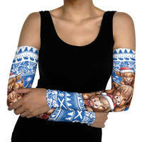 Scotland Highland Cow Christmas Arm Sleeves Nollaig Chridheil Blue Winter - Wonder Print Shop