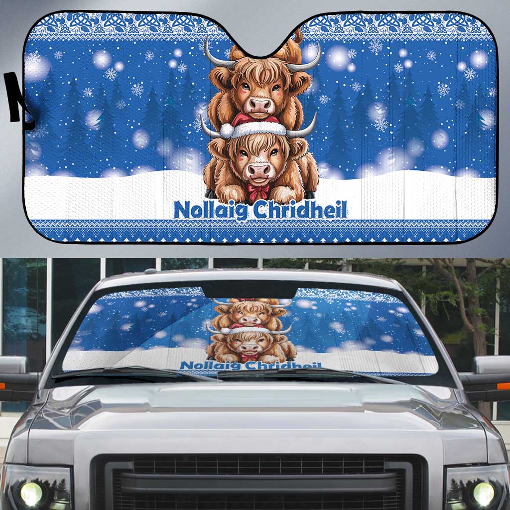 Scotland Highland Cow Christmas Auto Sun Shade Nollaig Chridheil Blue Winter - Wonder Print Shop