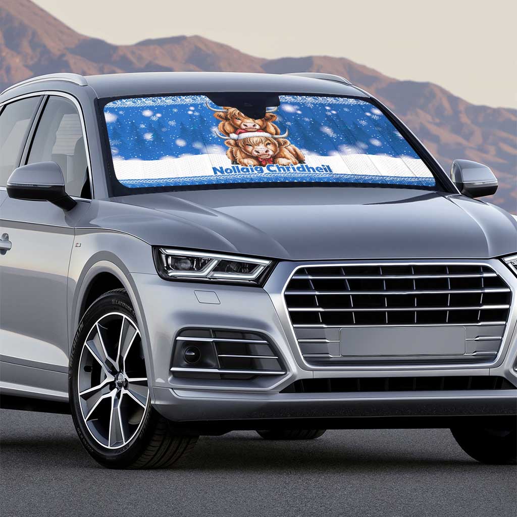 Scotland Highland Cow Christmas Auto Sun Shade Nollaig Chridheil Blue Winter - Wonder Print Shop