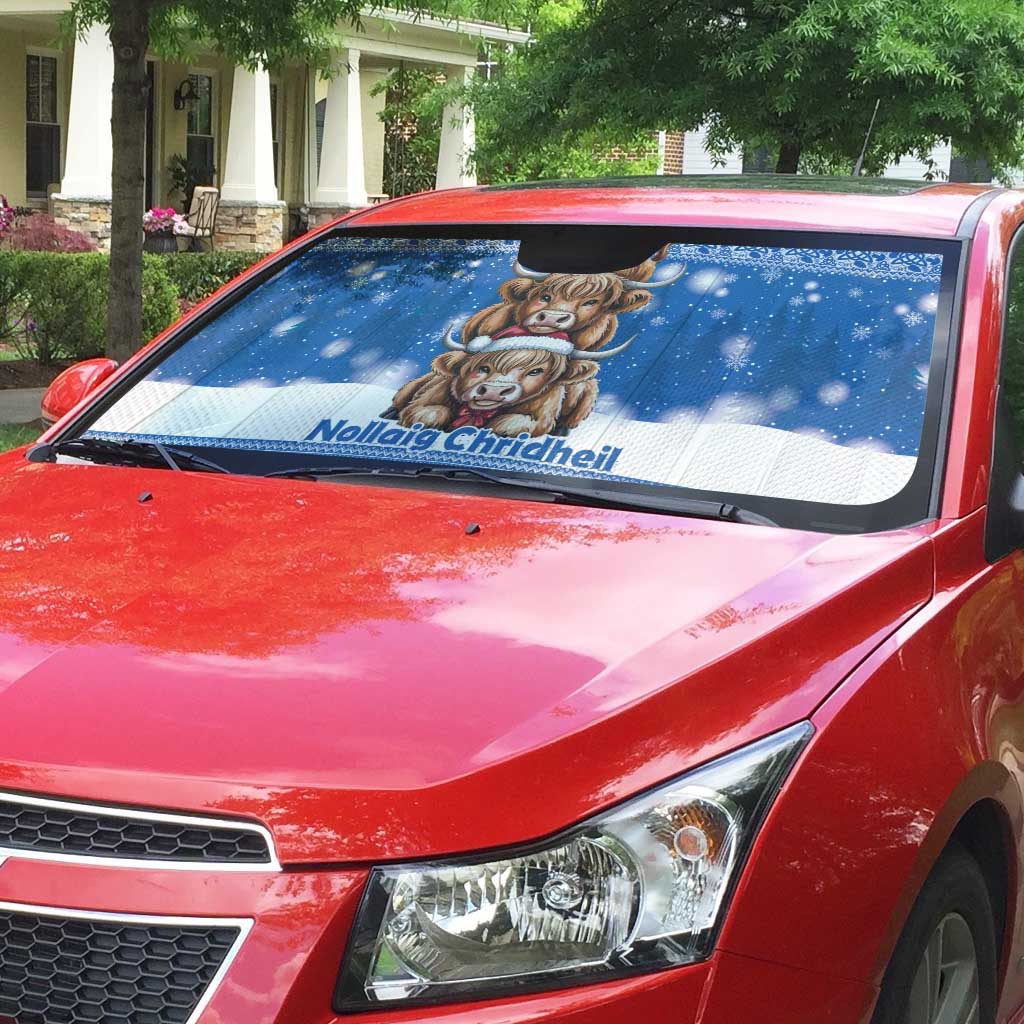 Scotland Highland Cow Christmas Auto Sun Shade Nollaig Chridheil Blue Winter - Wonder Print Shop