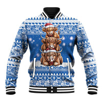 Scotland Highland Cow Christmas Baseball Jacket Nollaig Chridheil Blue Winter - Wonder Print Shop