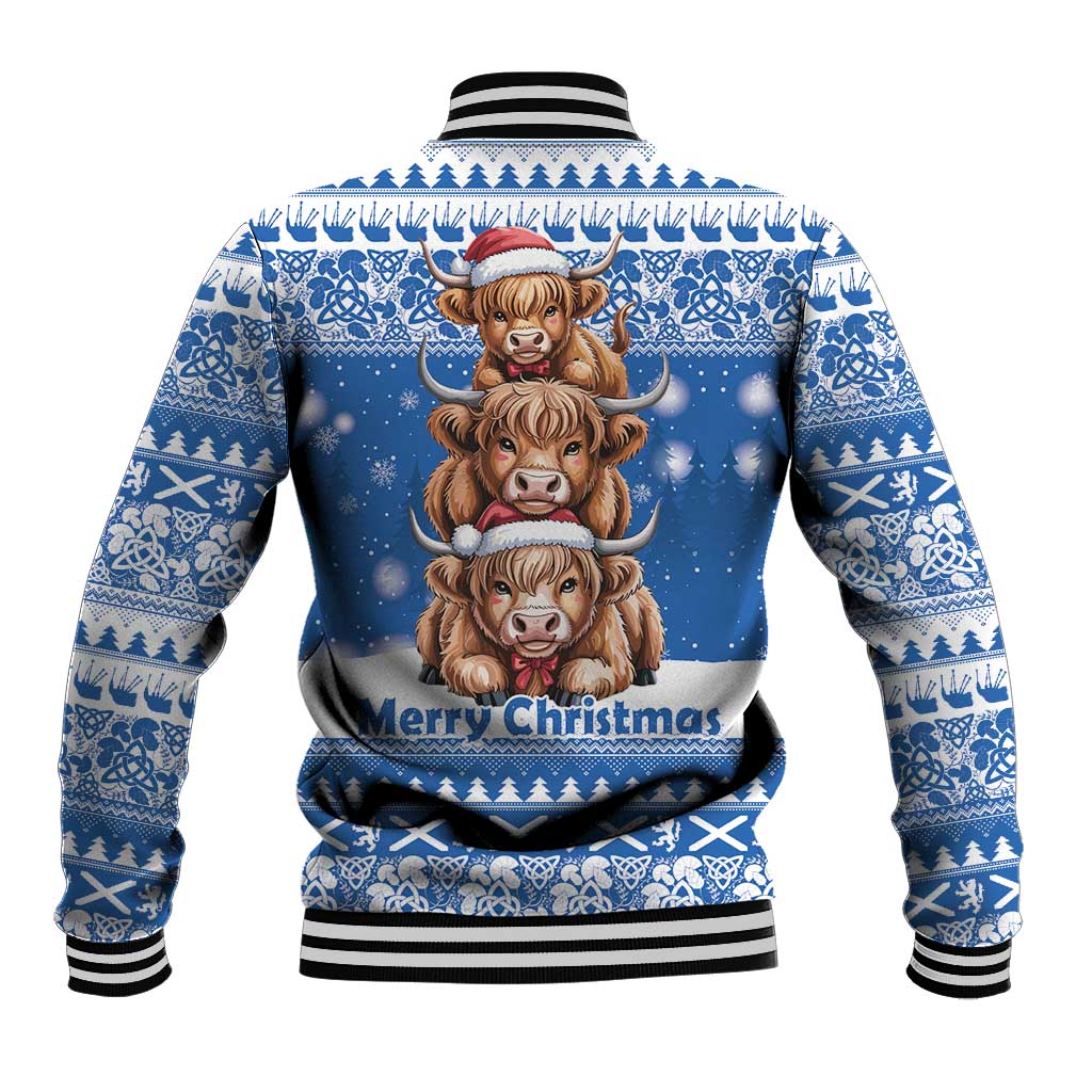 Scotland Highland Cow Christmas Baseball Jacket Nollaig Chridheil Blue Winter - Wonder Print Shop
