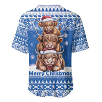 Scotland Highland Cow Christmas Baseball Jersey Nollaig Chridheil Blue Winter - Wonder Print Shop