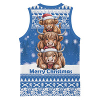 Scotland Highland Cow Christmas Basketball Jersey Nollaig Chridheil Blue Winter - Wonder Print Shop