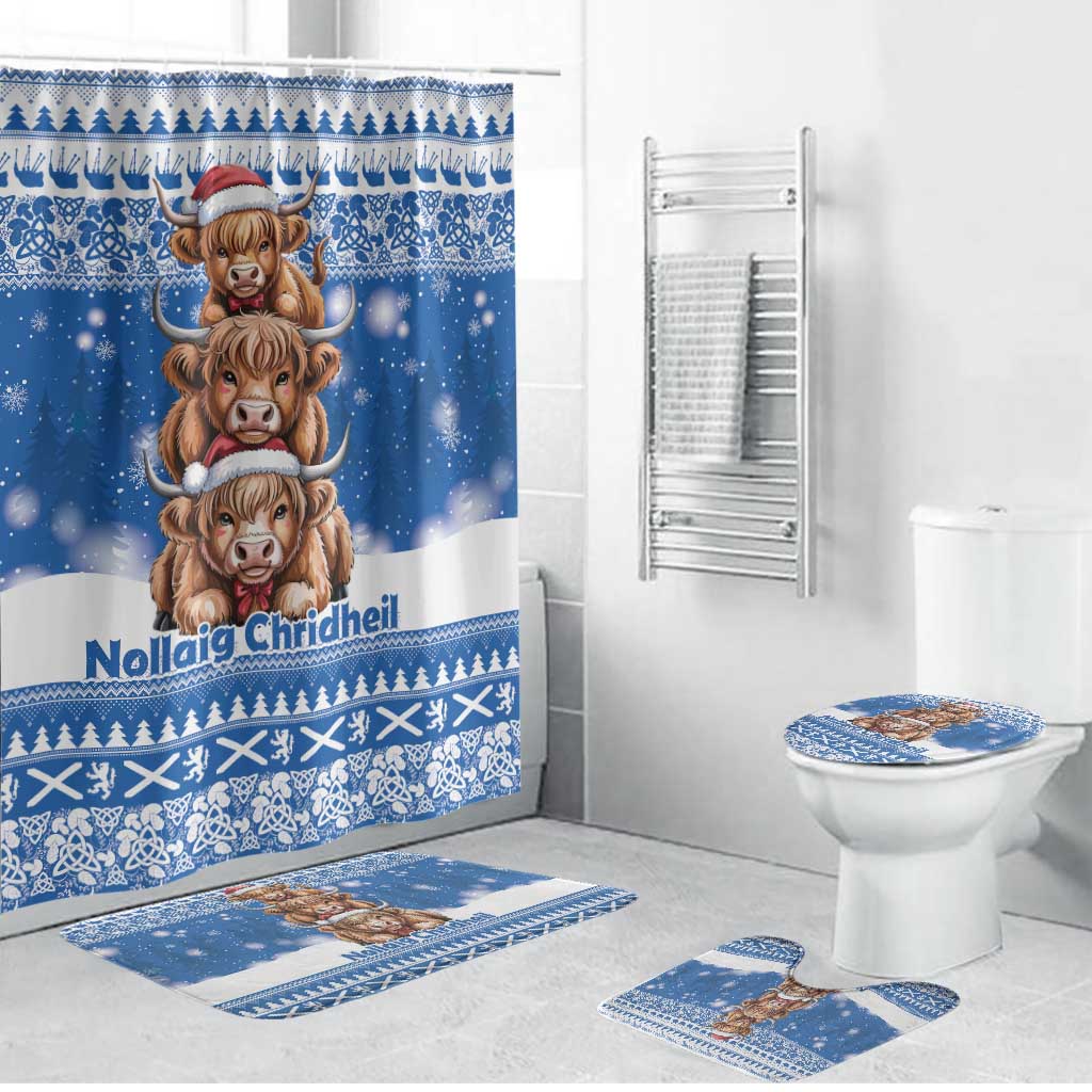 Scotland Highland Cow Christmas Bathroom Set Nollaig Chridheil Blue Winter - Wonder Print Shop