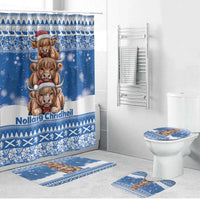 Scotland Highland Cow Christmas Bathroom Set Nollaig Chridheil Blue Winter - Wonder Print Shop
