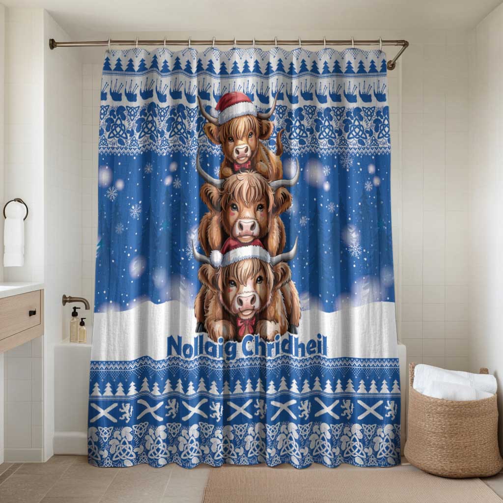 Scotland Highland Cow Christmas Bathroom Set Nollaig Chridheil Blue Winter - Wonder Print Shop