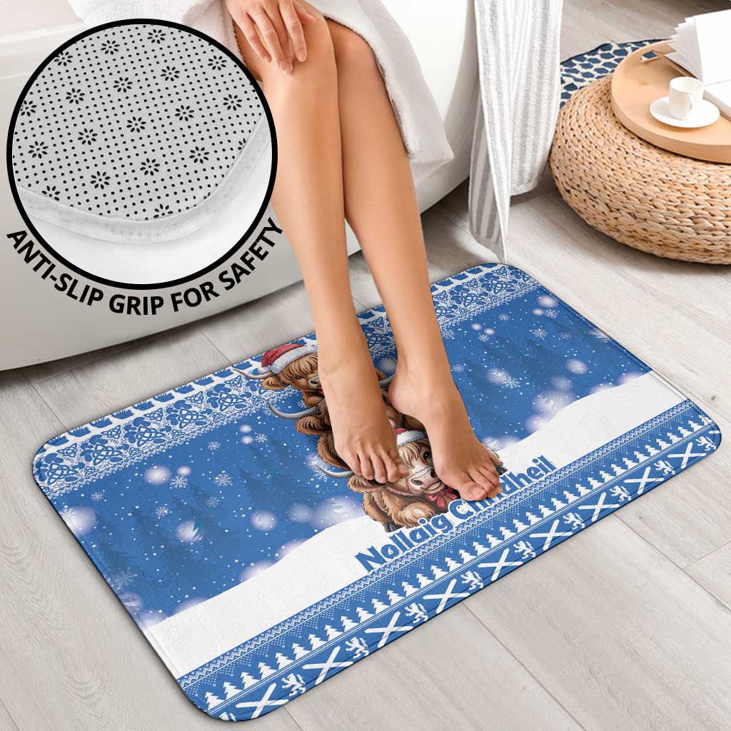 Scotland Highland Cow Christmas Bathroom Set Nollaig Chridheil Blue Winter - Wonder Print Shop