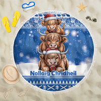 Scotland Highland Cow Christmas Beach Blanket Nollaig Chridheil Blue Winter - Wonder Print Shop