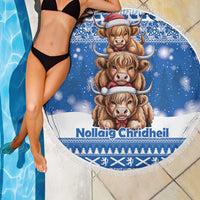 Scotland Highland Cow Christmas Beach Blanket Nollaig Chridheil Blue Winter - Wonder Print Shop
