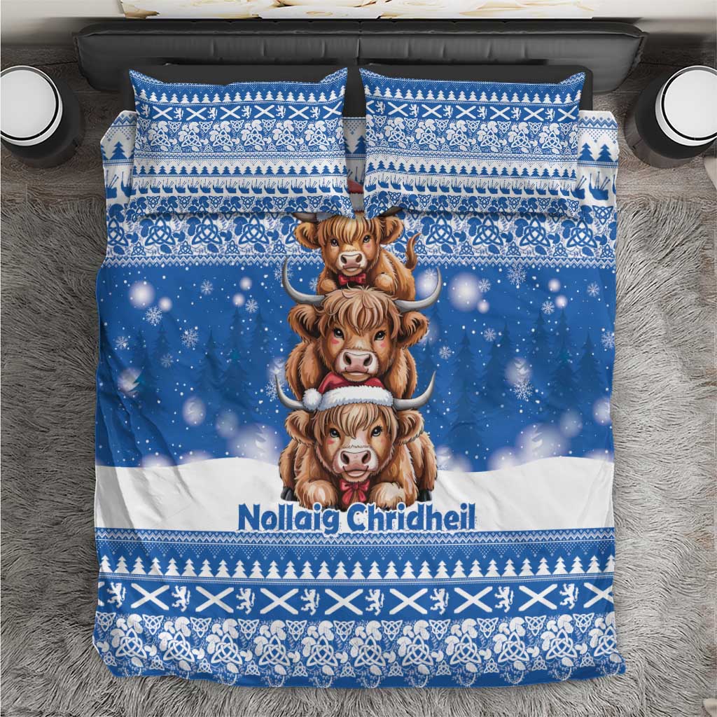 Scotland Highland Cow Christmas Bedding Set Nollaig Chridheil Blue Winter - Wonder Print Shop