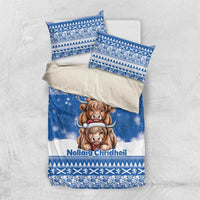 Scotland Highland Cow Christmas Bedding Set Nollaig Chridheil Blue Winter - Wonder Print Shop