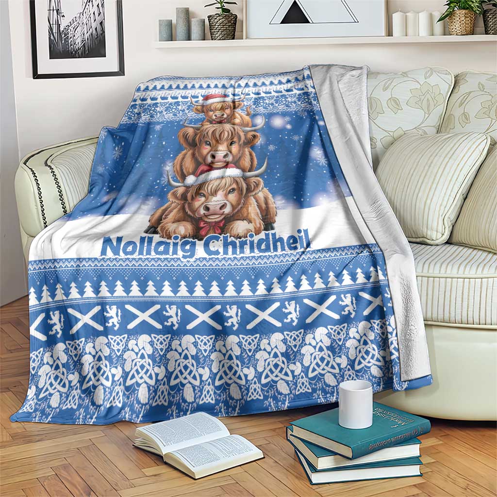 Scotland Highland Cow Christmas Blanket Nollaig Chridheil Blue Winter - Wonder Print Shop