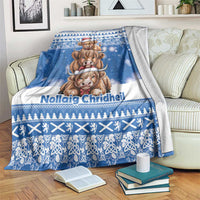 Scotland Highland Cow Christmas Blanket Nollaig Chridheil Blue Winter - Wonder Print Shop
