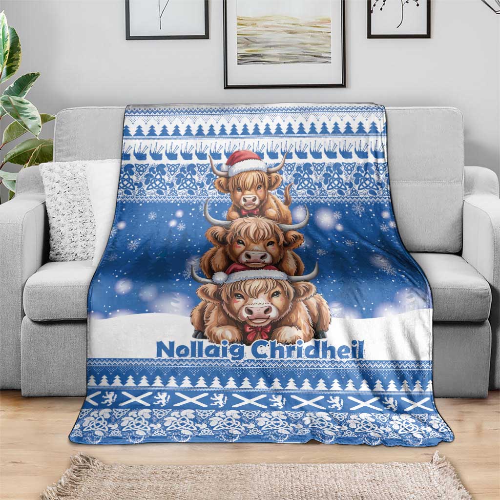 Scotland Highland Cow Christmas Blanket Nollaig Chridheil Blue Winter - Wonder Print Shop