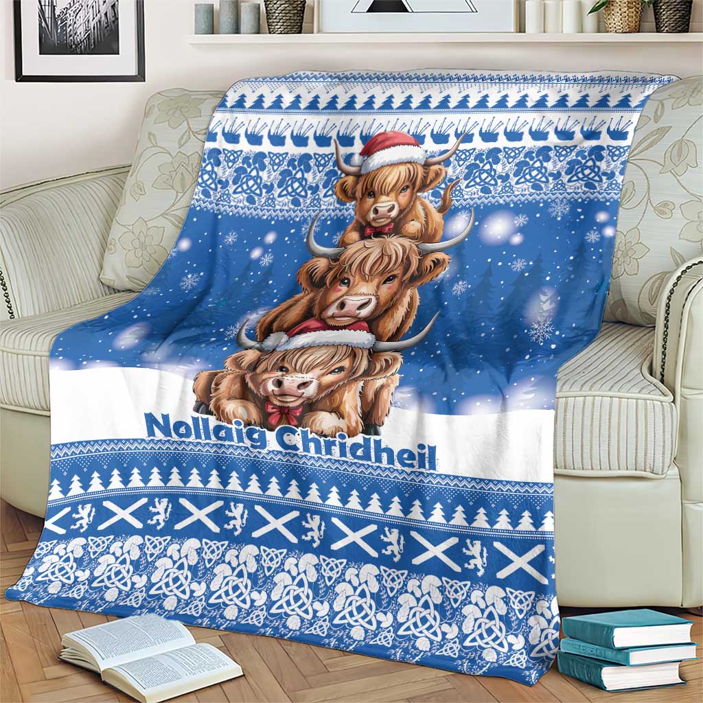 Scotland Highland Cow Christmas Blanket Nollaig Chridheil Blue Winter - Wonder Print Shop