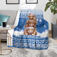 Scotland Highland Cow Christmas Blanket Nollaig Chridheil Blue Winter - Wonder Print Shop