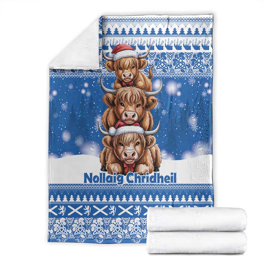 Scotland Highland Cow Christmas Blanket Nollaig Chridheil Blue Winter - Wonder Print Shop