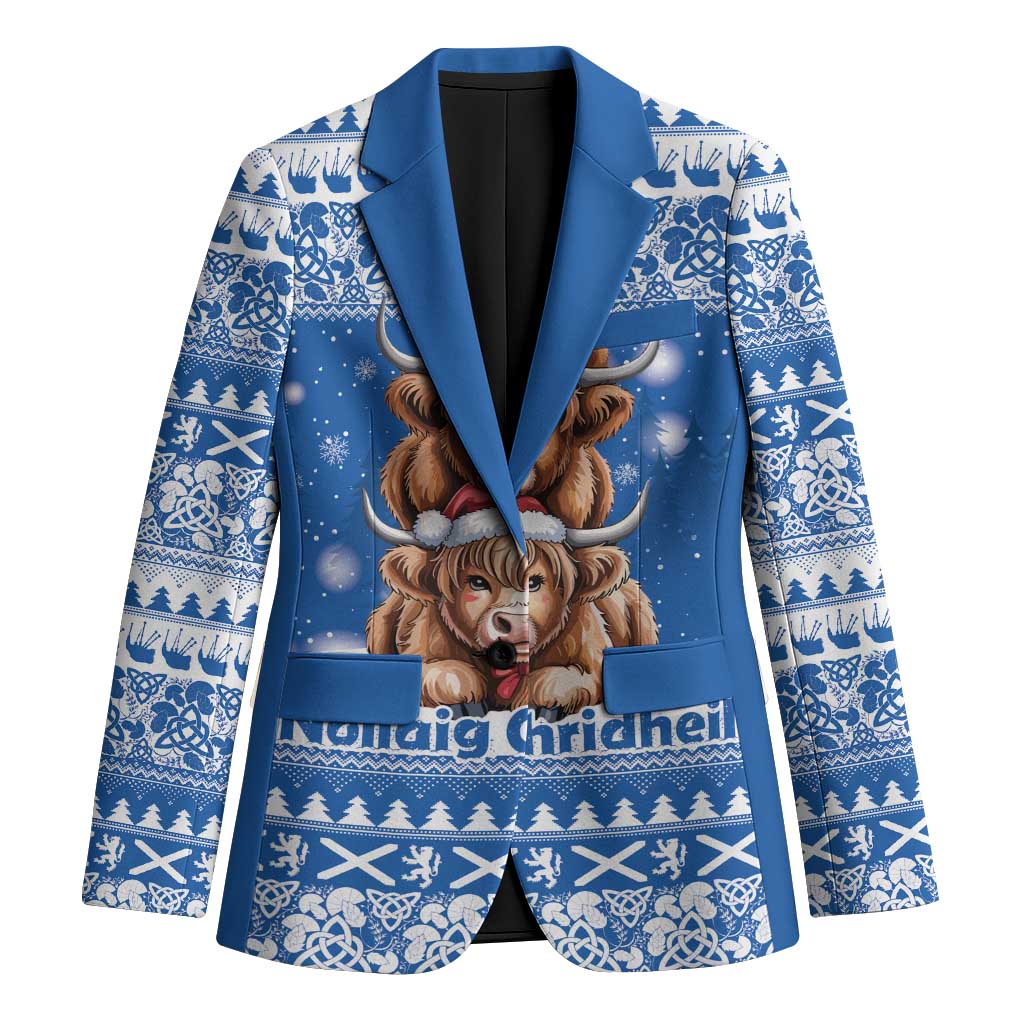 Scotland Highland Cow Christmas Blazer Nollaig Chridheil Blue Winter - Wonder Print Shop