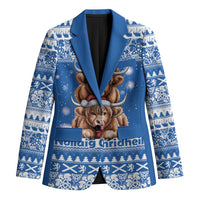 Scotland Highland Cow Christmas Blazer Nollaig Chridheil Blue Winter - Wonder Print Shop