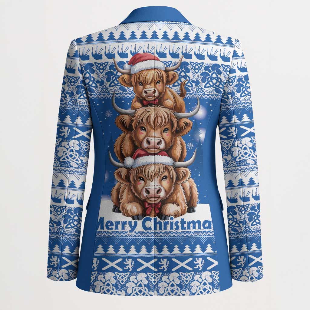 Scotland Highland Cow Christmas Blazer Nollaig Chridheil Blue Winter - Wonder Print Shop