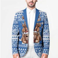 Scotland Highland Cow Christmas Blazer Nollaig Chridheil Blue Winter - Wonder Print Shop