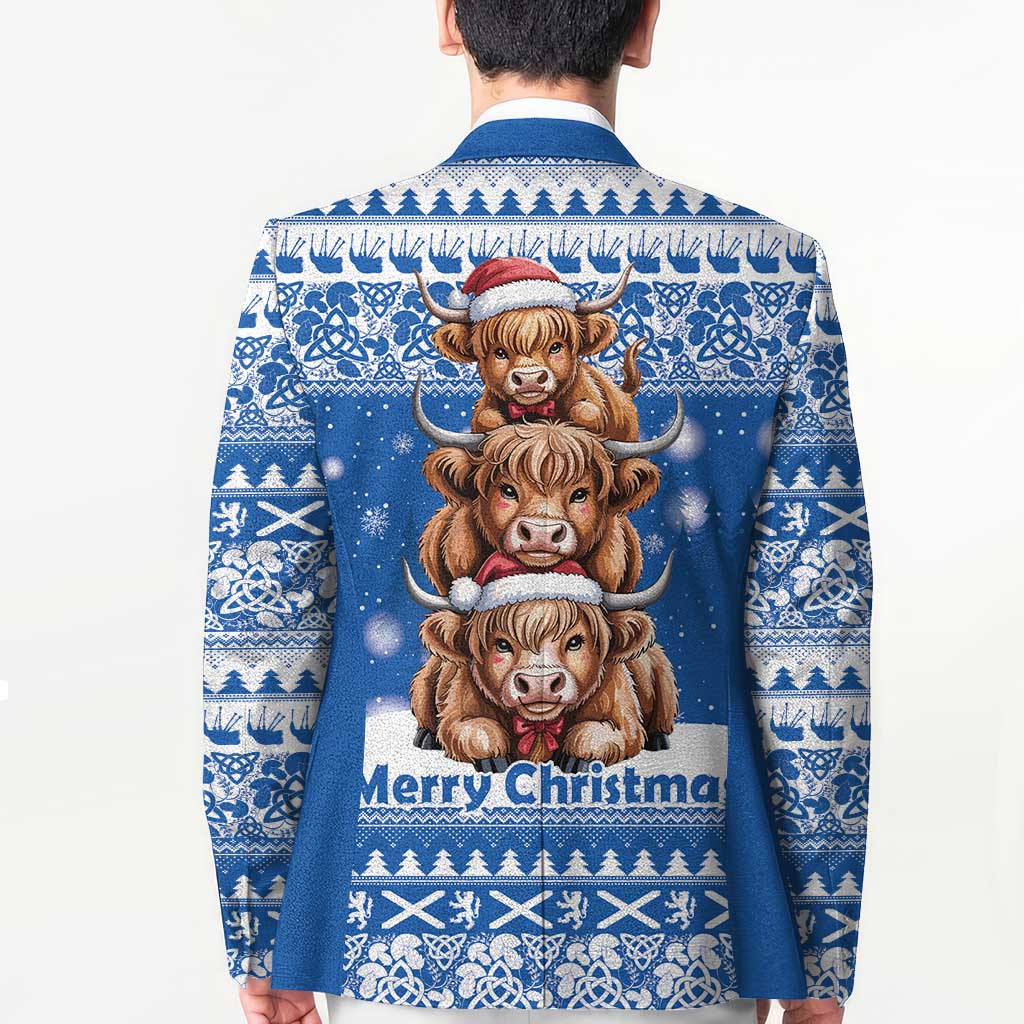 Scotland Highland Cow Christmas Blazer Nollaig Chridheil Blue Winter - Wonder Print Shop