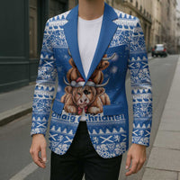 Scotland Highland Cow Christmas Blazer Nollaig Chridheil Blue Winter - Wonder Print Shop
