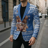 Scotland Highland Cow Christmas Blazer Nollaig Chridheil Blue Winter - Wonder Print Shop