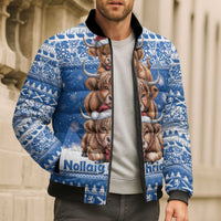Scotland Highland Cow Christmas Bomber Puffer Jacket Nollaig Chridheil Blue Winter - Wonder Print Shop